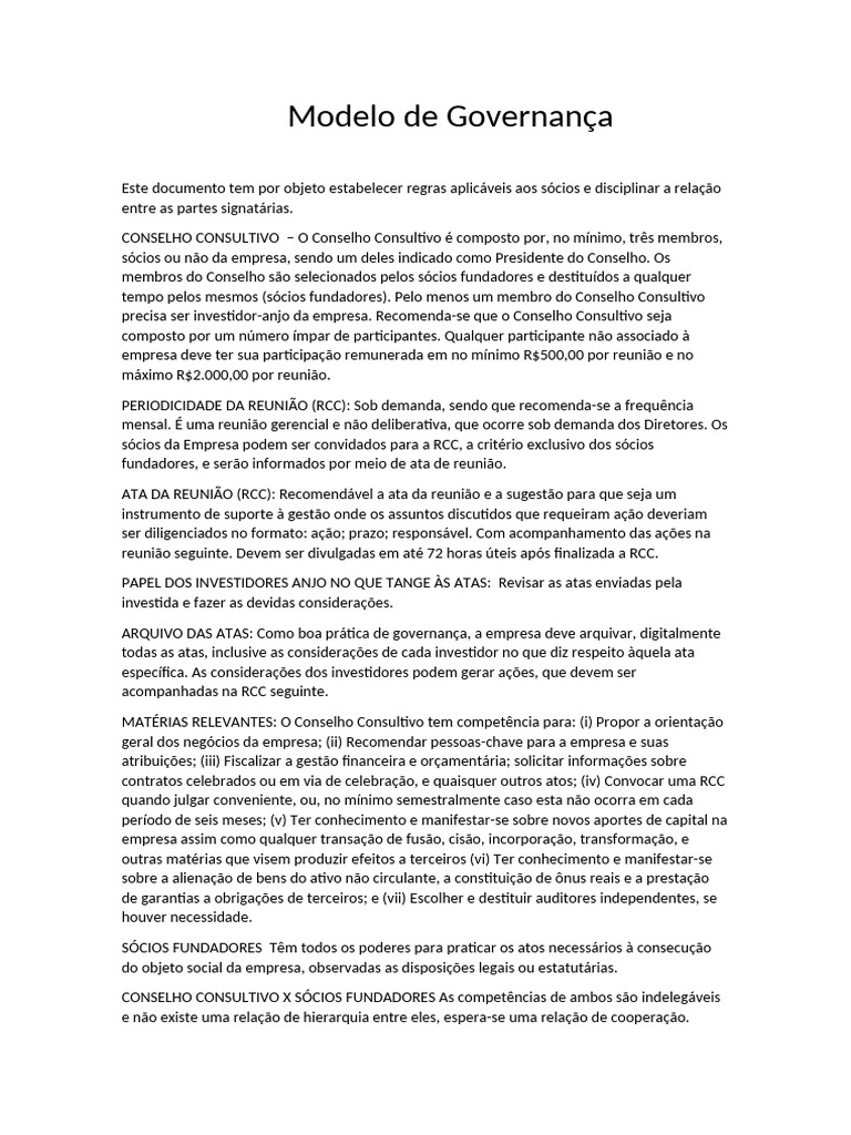 Regras de Governança para Conselhos Consultivos | PDF | Dividendo
