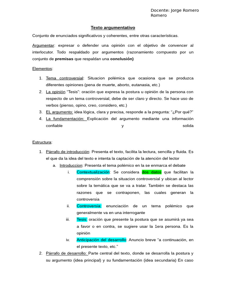 Estructura y Elementos del Texto Argumentativo | PDF | Argumento