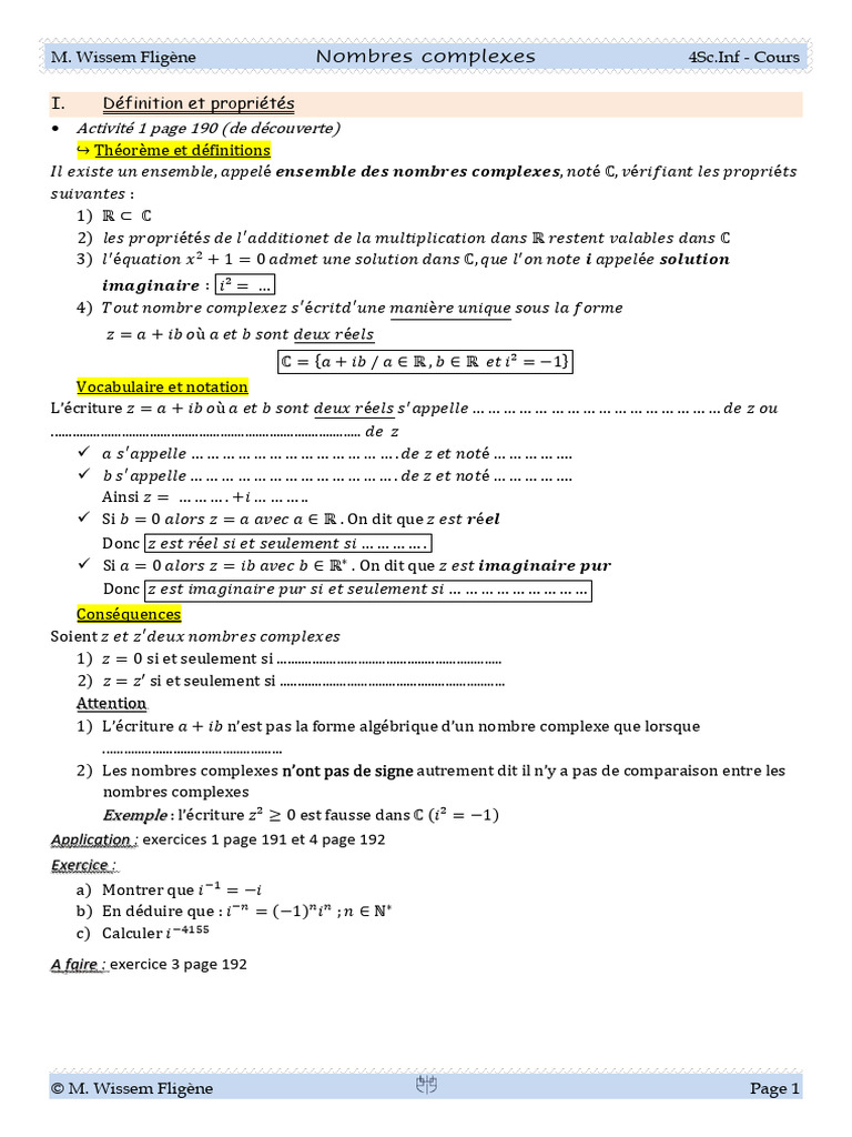 Exercices corrigés sur les nombres complexes | PDF | Nombre complexe ...