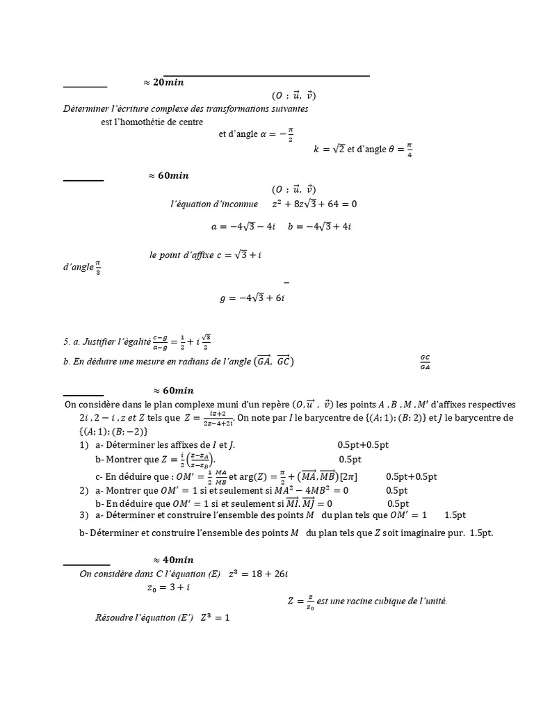 Devoir de maths TS2 : transformations complexes | PDF | Nombre complexe ...