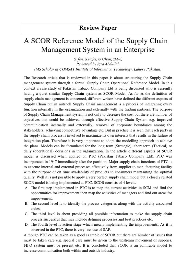 SCOR Model in Supply Chain Management | PDF | Supply Chain | Supply ...