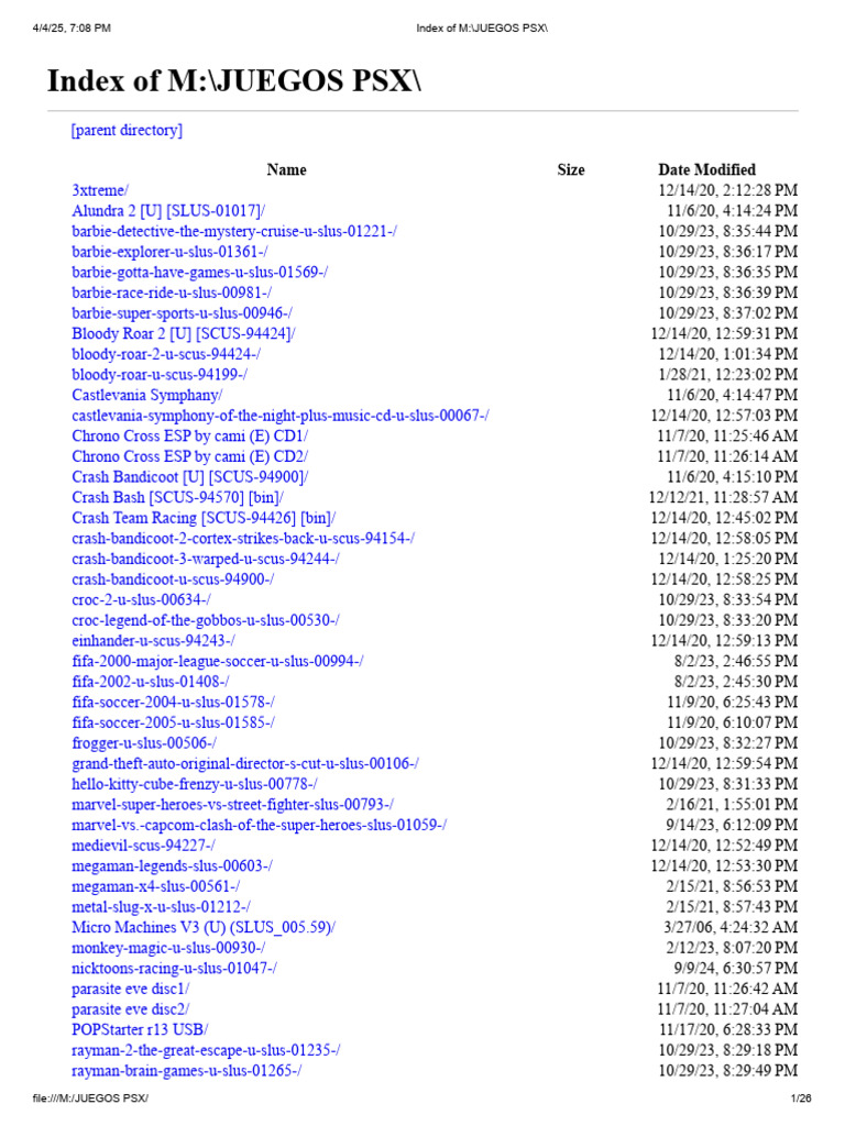 PSX Game Index and Directory List | PDF