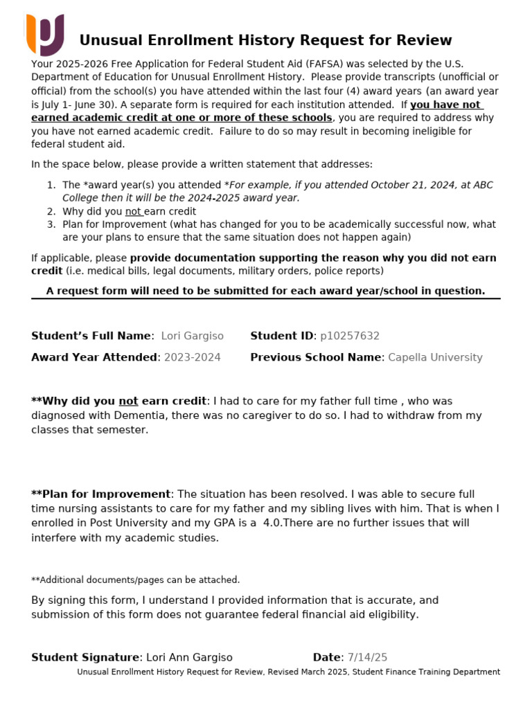 Unusual Enrollment History Review Guide | PDF
