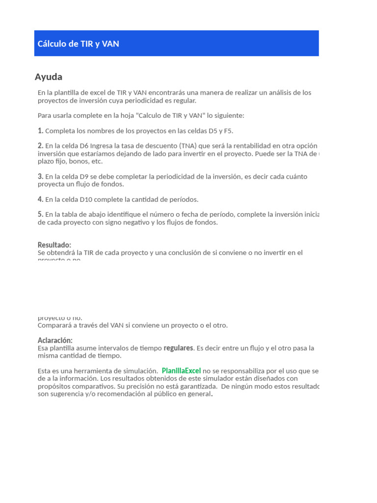 Plantilla Excel para Calcular TIR y VAN | PDF