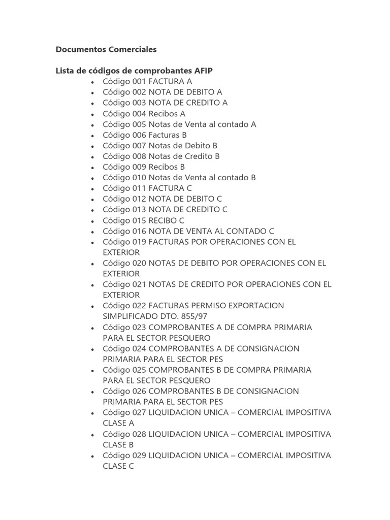 Códigos de Comprobantes AFIP y CUIL | PDF