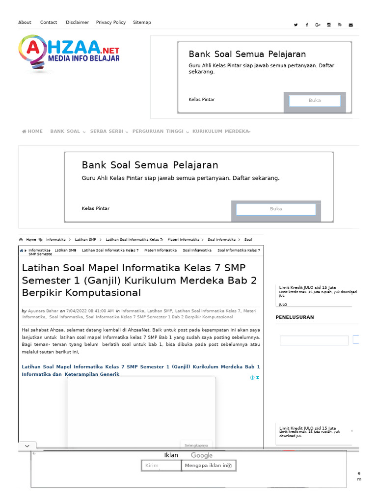 Soal Informatika Kelas 7 Bab 2 | PDF