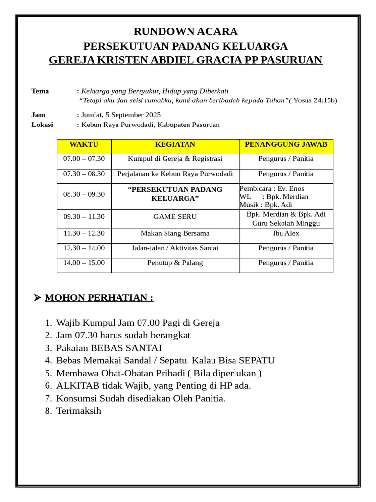 Rundown Acara Keluarga Bersyukur | PDF