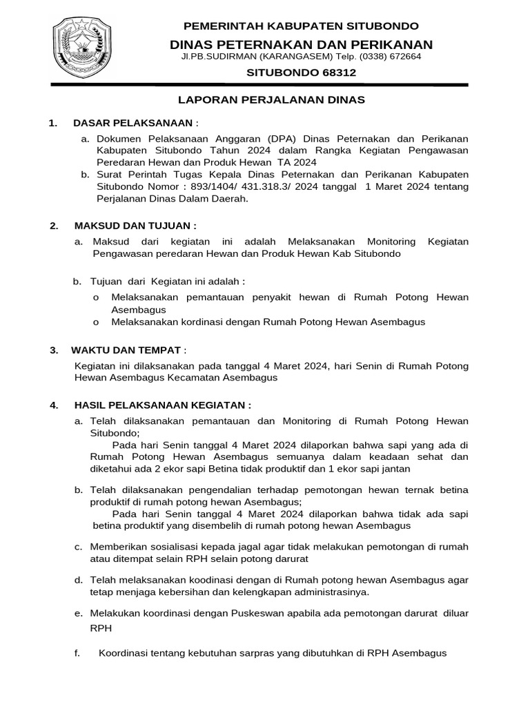 Lap SPPD Petugas RPH 1 Maret 2024 RPH STB +asb | PDF