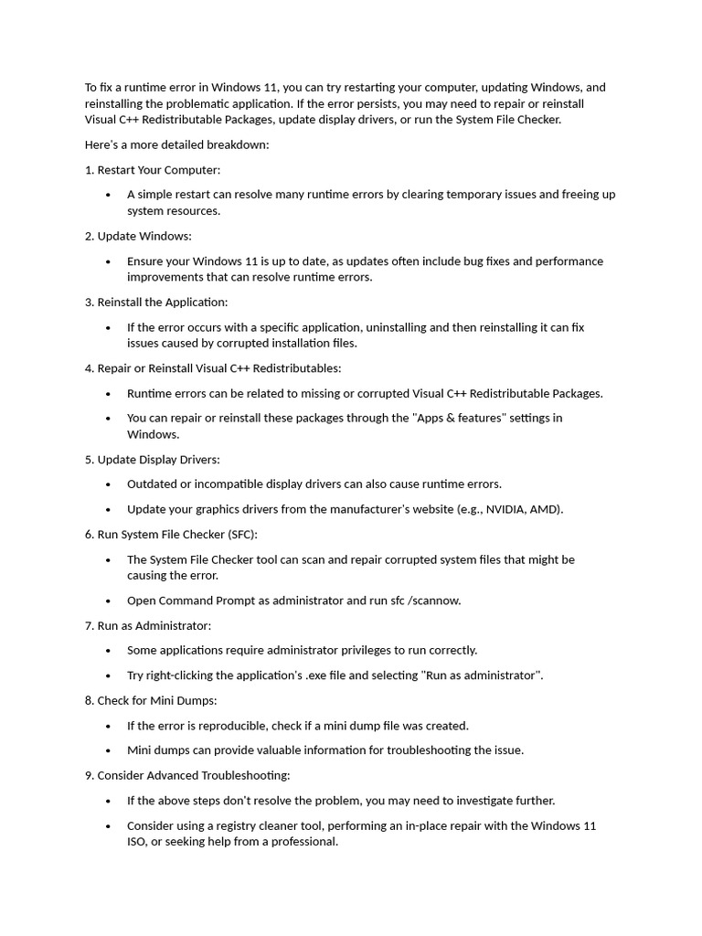 To Fix A Runtime Error in Windows 11 | PDF