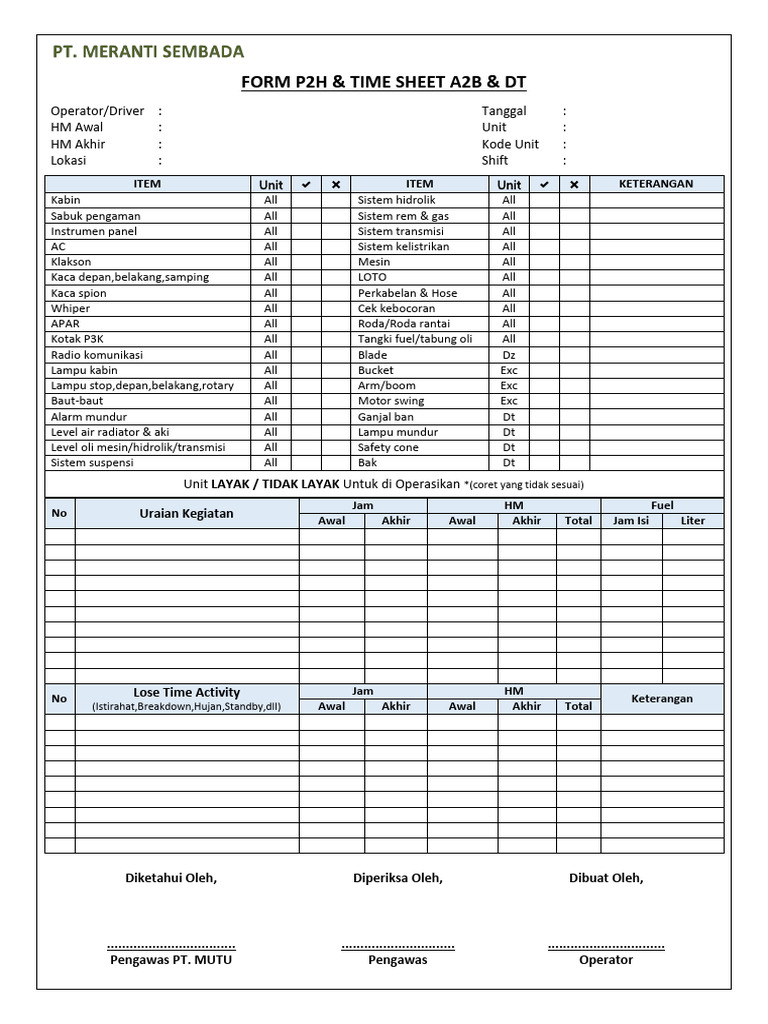 Form P2H & Timesheet A2B & DT | PDF