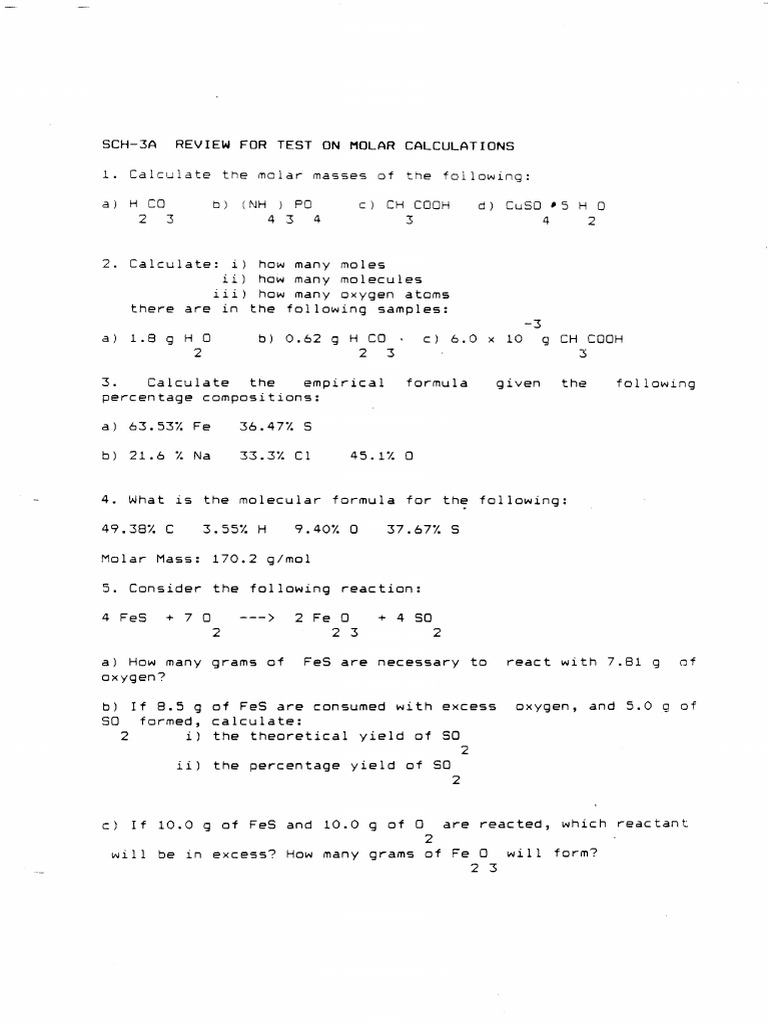 Molar Calculations Review | PDF