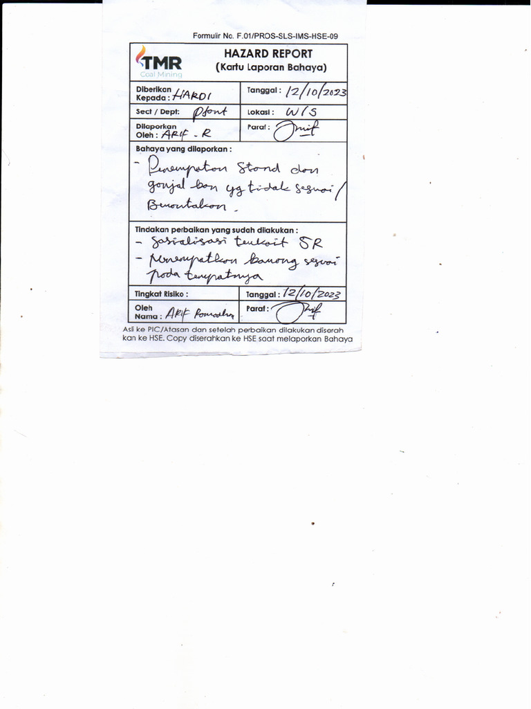 Hazard Report Form N F 01/R0 | PDF