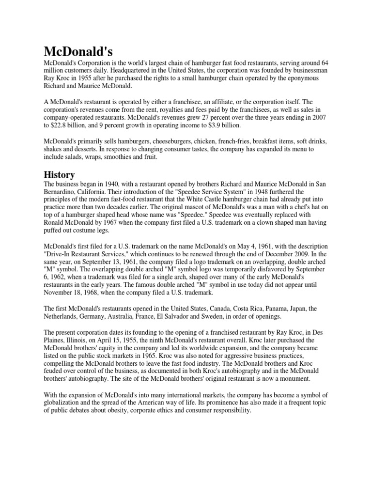 MC Donald | PDF | Mc Donald's | Fast Food Restaurants