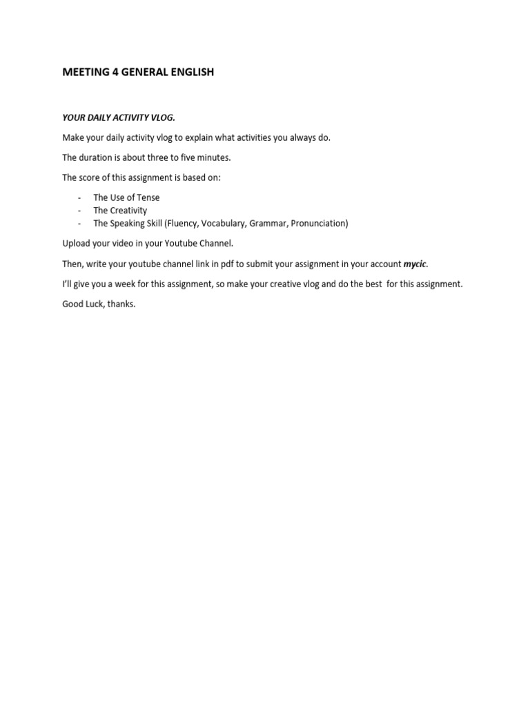 Daily Activity Vlog Assignment Guide | PDF