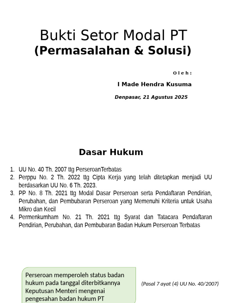 Solusi Bukti Setor Modal PT yang Sah | PDF