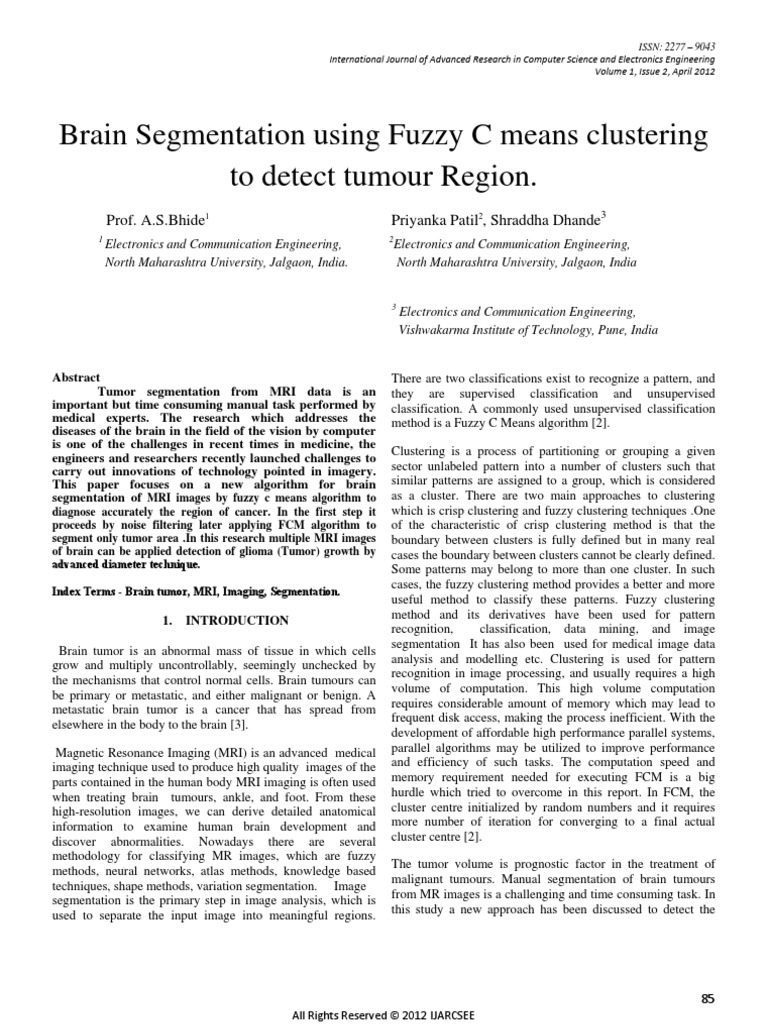 Brain Segmentation Using Fuzzy C Means Clustering To Detect Tumour ...