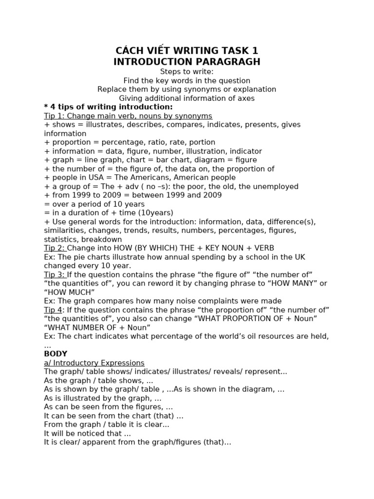 Hướng Dẫn Viết Writing Task 1 | PDF | Chart | Phrase
