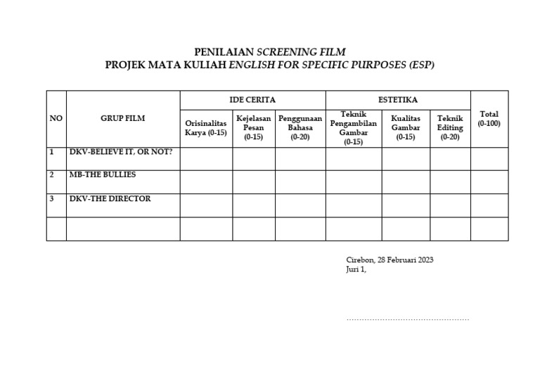 Penilaian Screening Film ESP | PDF