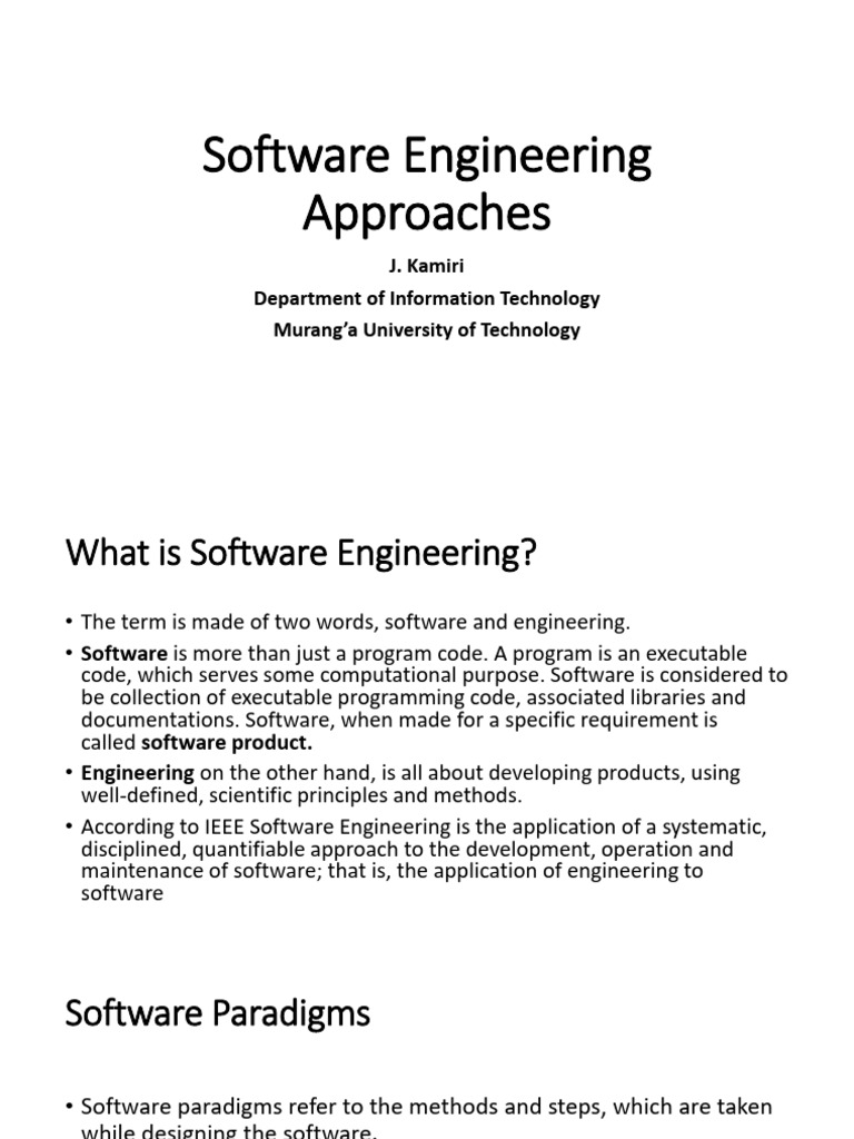 Software Engineering Approaches Overview | PDF | Software Development ...
