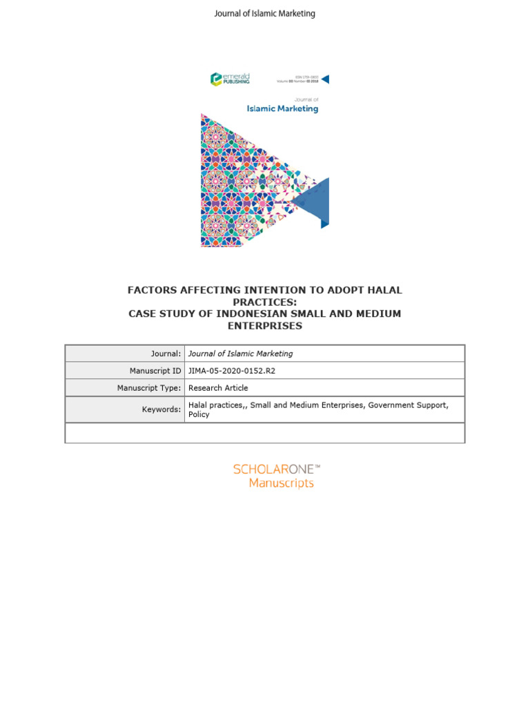 Artikel - Factors Affecting Intention To Adopt Halal Practices - Case ...