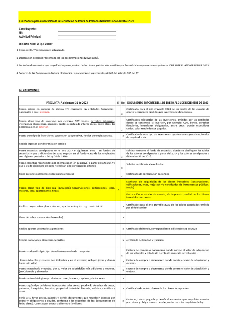 Cuestionario Renta Personas Naturales 2023 | PDF | Bancos | Pensión
