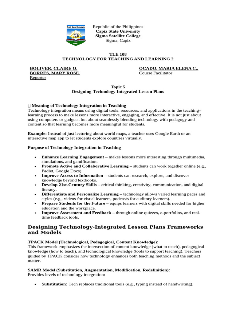 Designing Technology-Integrated Lesson Plans | PDF | Learning | Pedagogy