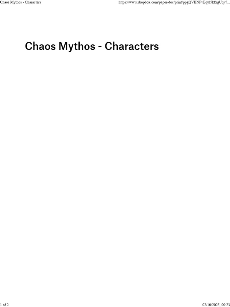 Chaos Mythos Character Profiles | PDF