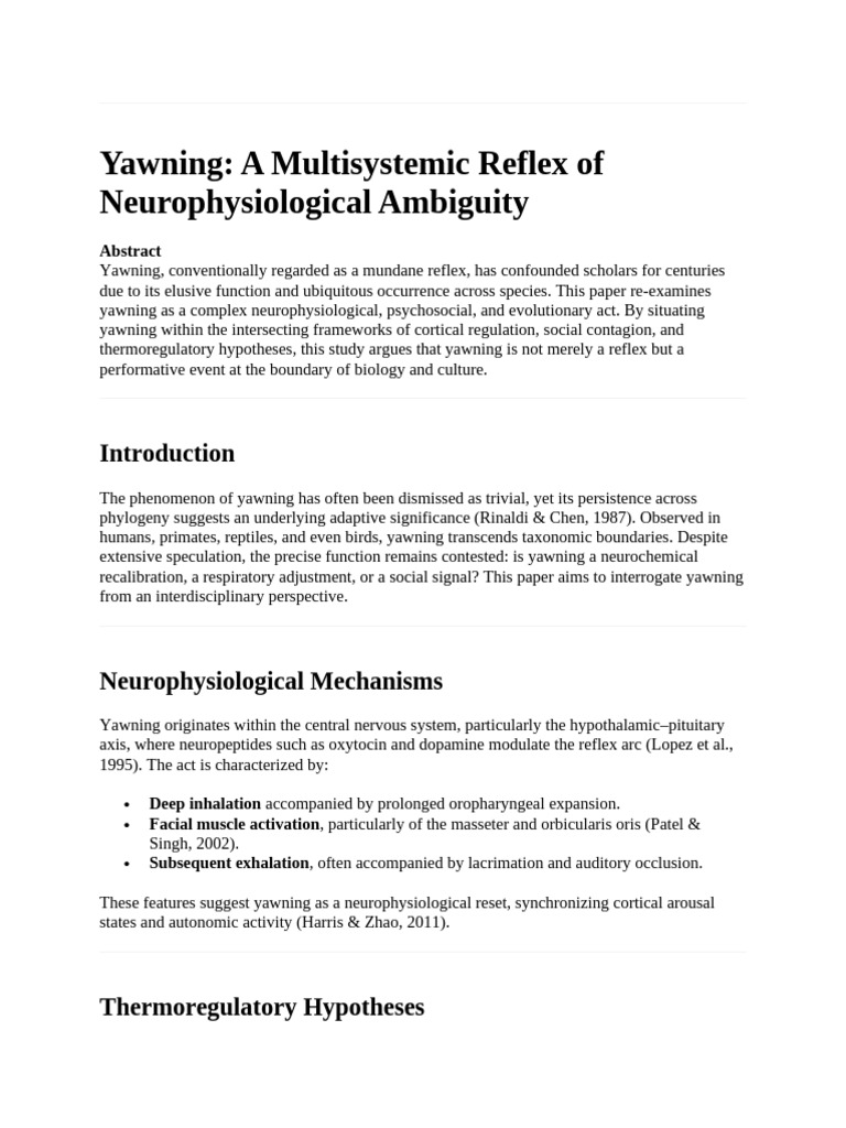 Yawning A Multisystemic Reflex of Neurophysiological Ambiguity | PDF ...