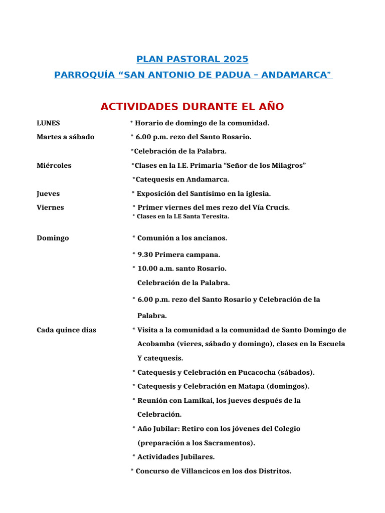 Plan Pastoral 2025 | PDF | Prestado | Iglesia Católica