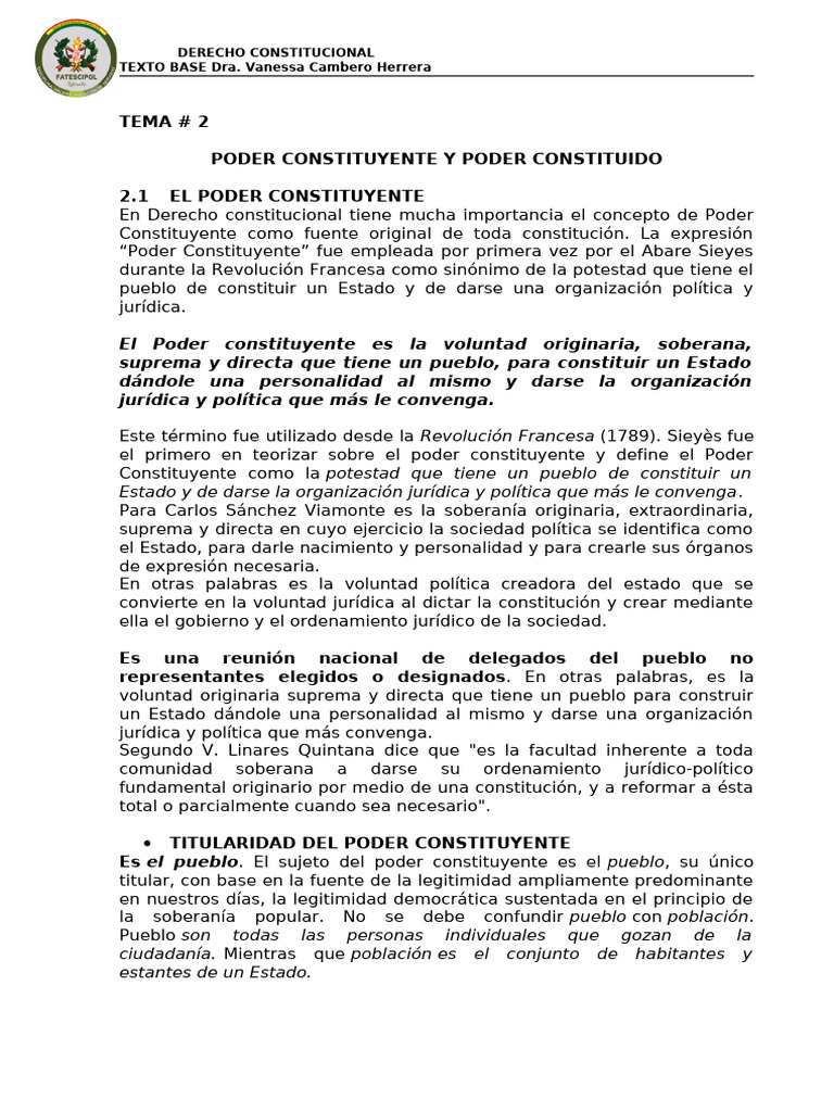 Tema 2 Poder Constityente y Poder Constituido | PDF | Constitución ...