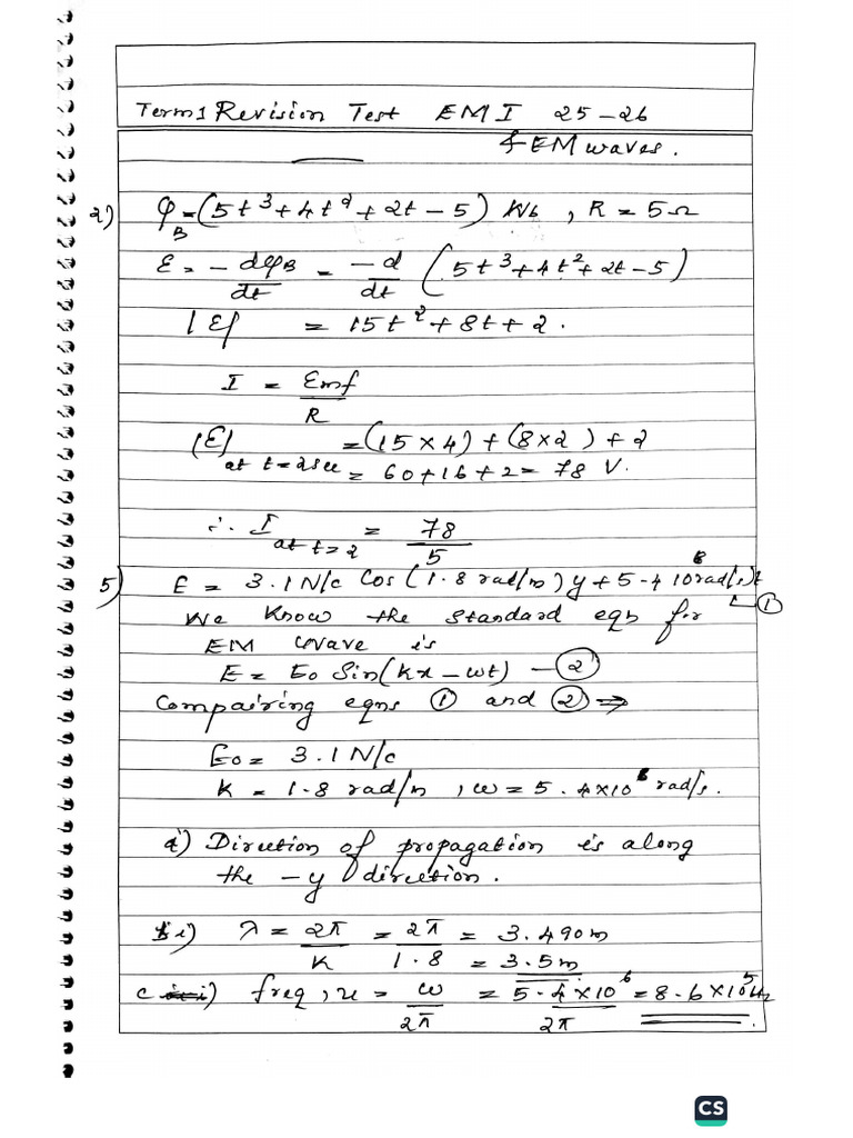 EMI and EM Waves Rev Test Answer Key | PDF