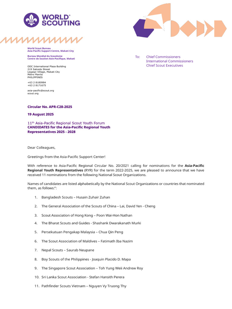 Asia-Pacific Scout Youth Forum Candidates | PDF | Girl Guiding And Girl ...