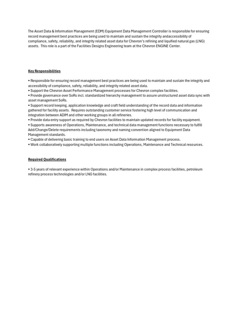 Job Description - Equipment Controller | PDF