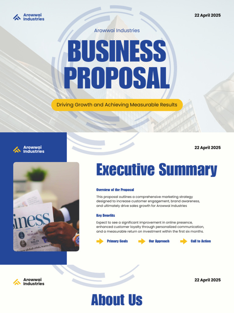 Blue Yellow Modern Business Proposal Presentation | PDF | Marketing ...