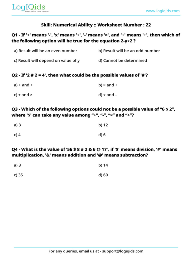 Skill: Numerical Ability:: Worksheet Number: 22 Skill: Numerical ...