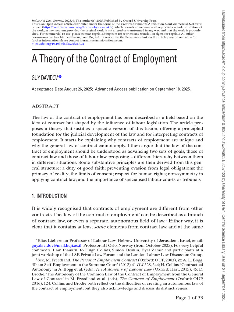 Theory of Employment Contract Law | PDF | Employment | Labour Law