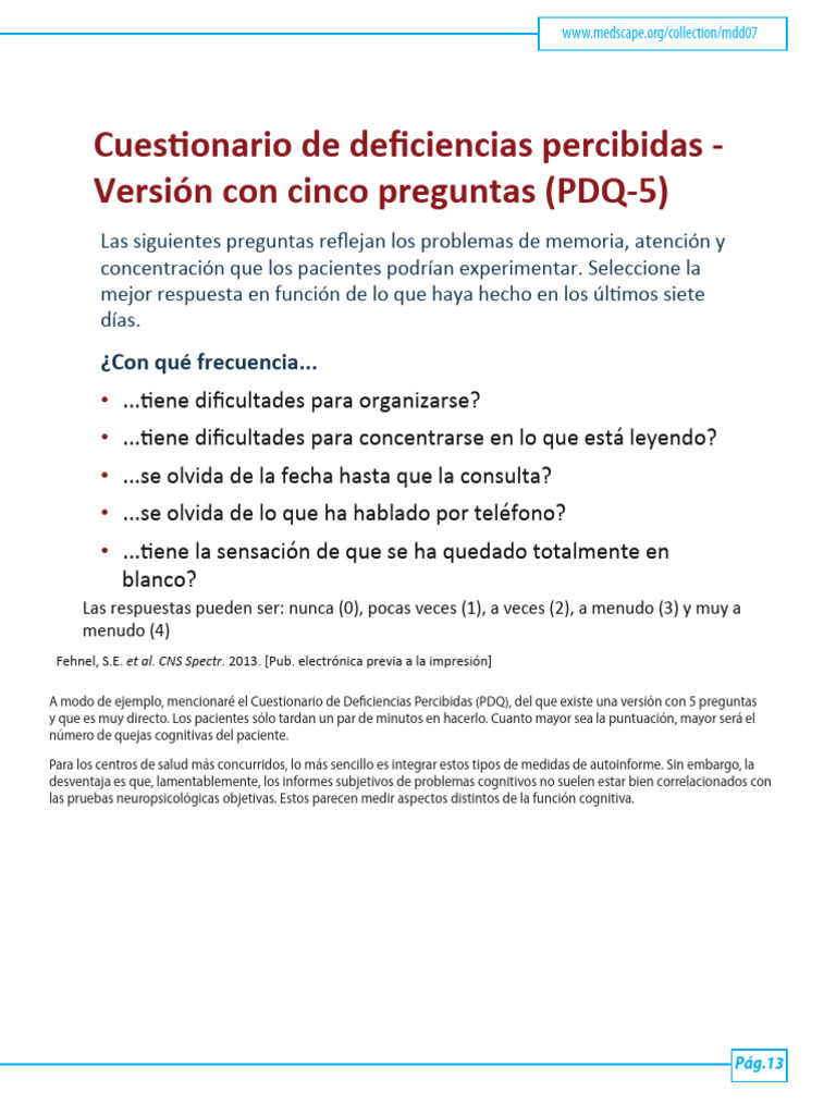 Cuestionario PDQ-5 sobre Cognición | PDF