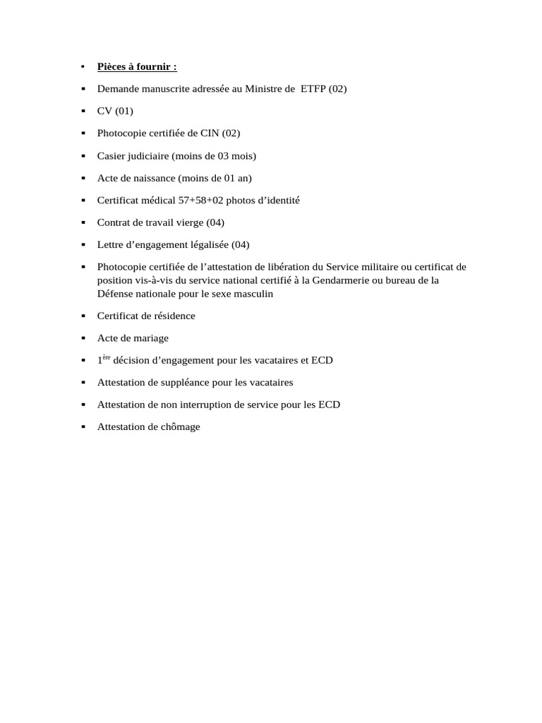Documents requis pour le recrutement militaire | PDF