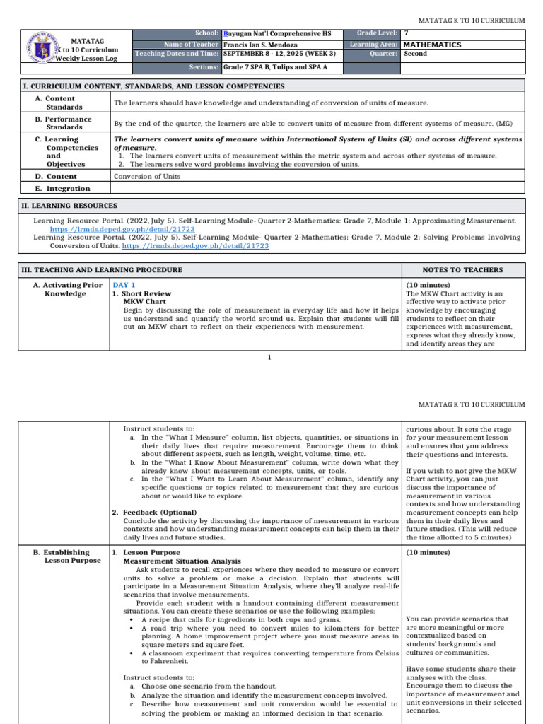 Q2 W3 Conversion Of Units Pdf Litre Pound Mass