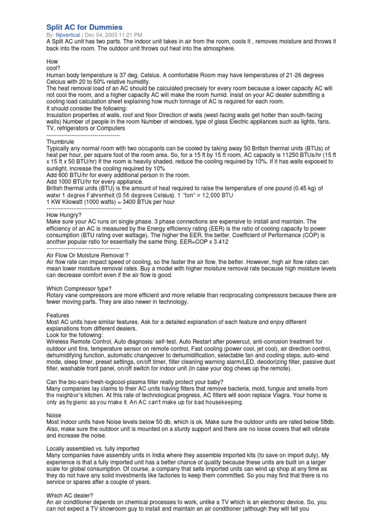 Split AC For Dummies PDF British Thermal Unit Air Conditioning