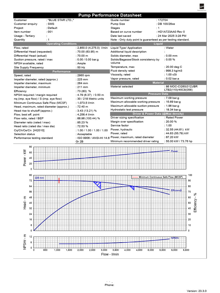 DB 100/26xe Pump Performance Data | PDF | Pump | Physical Quantities