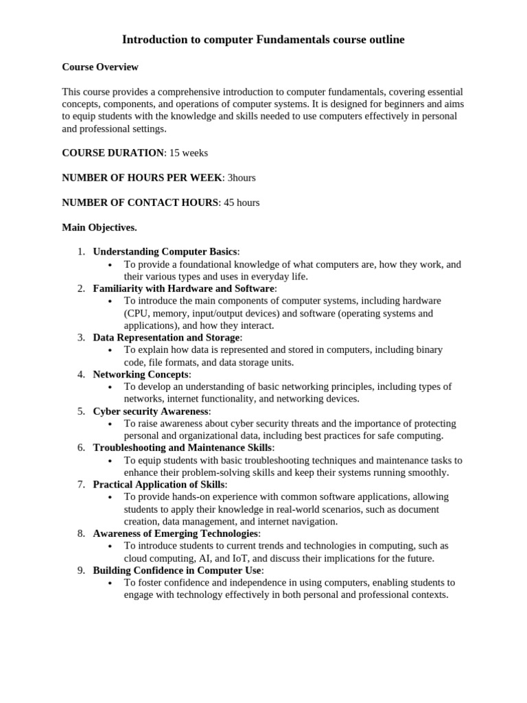 Computer Fundamentals Course Outline | PDF | Computer Network ...