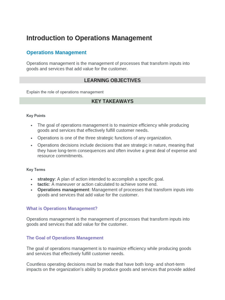 Understanding Operations Management Basics | PDF | Audit | Quality ...