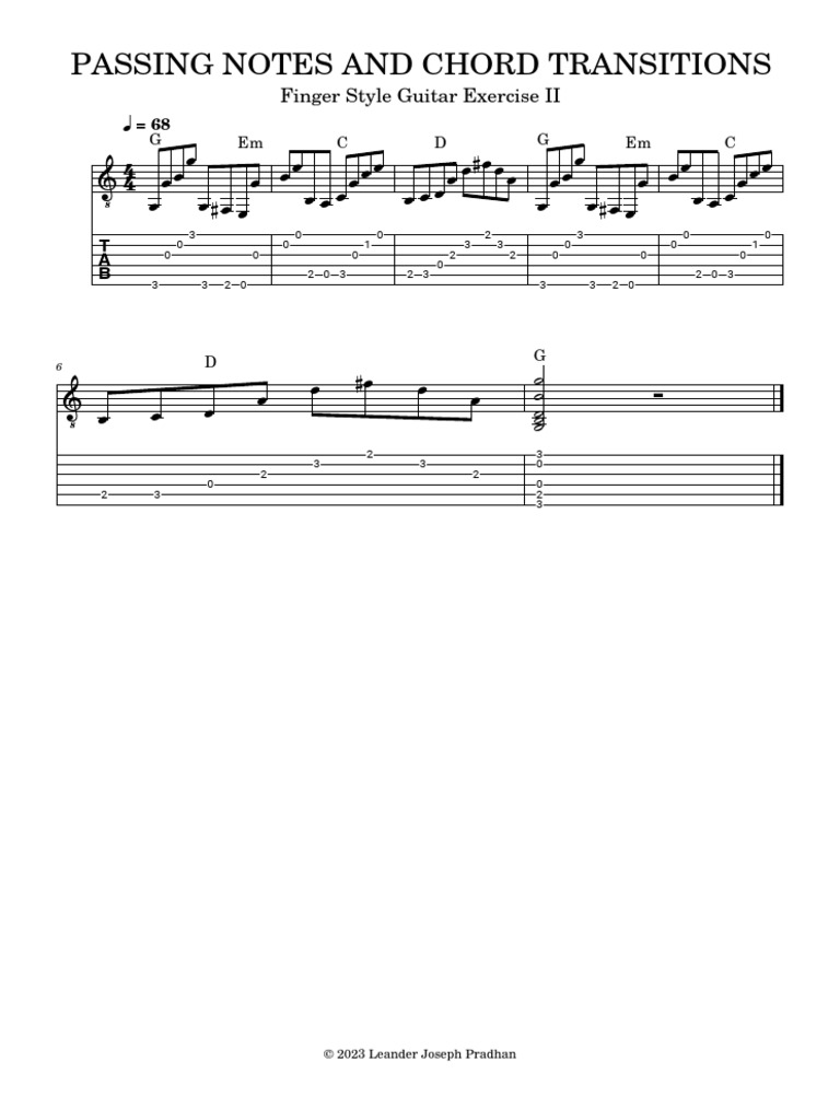 Passing Notes and Chord Transitions II Finger Style Guitar | PDF ...