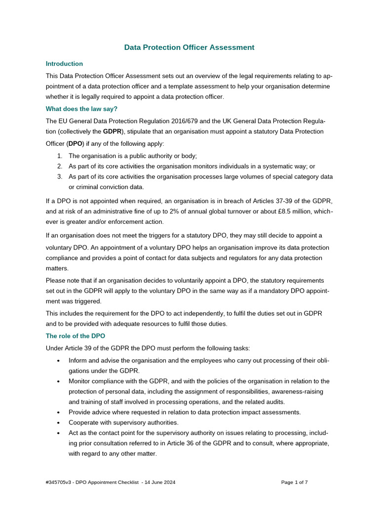 Data Protection Officer Requirement Guide | PDF | Information Privacy ...