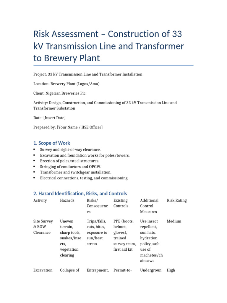 Risk Assessment 33kV Transmission Line | PDF | Electric Power ...