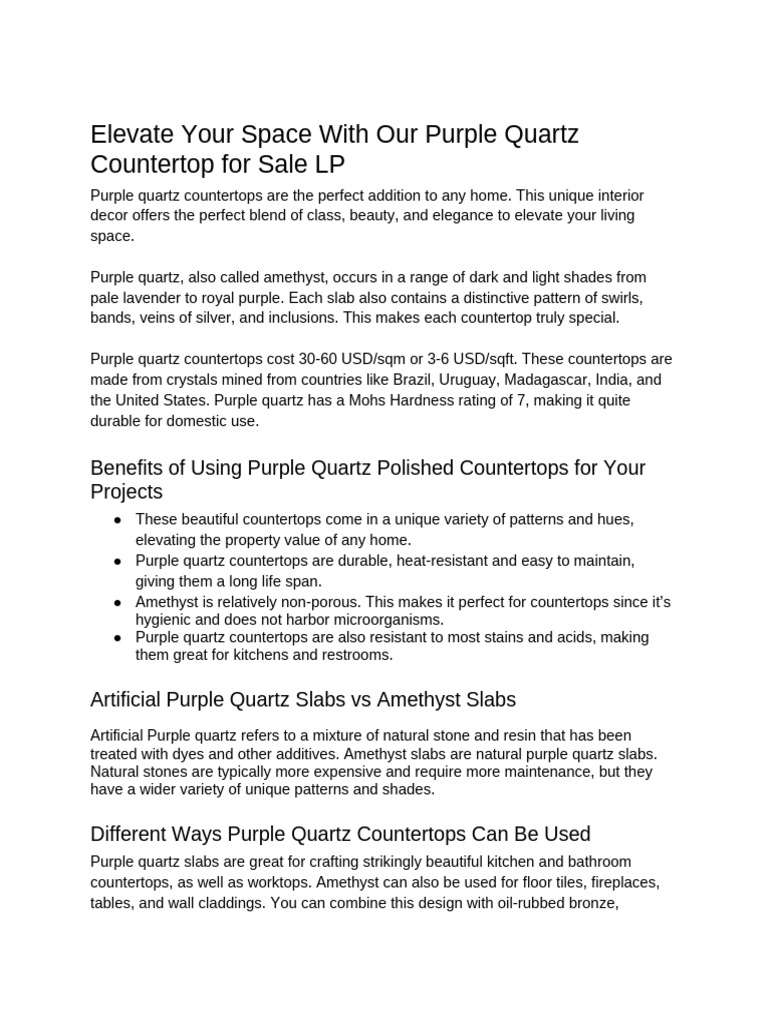Elegant Purple Quartz Countertops | PDF | Countertop | Quartz