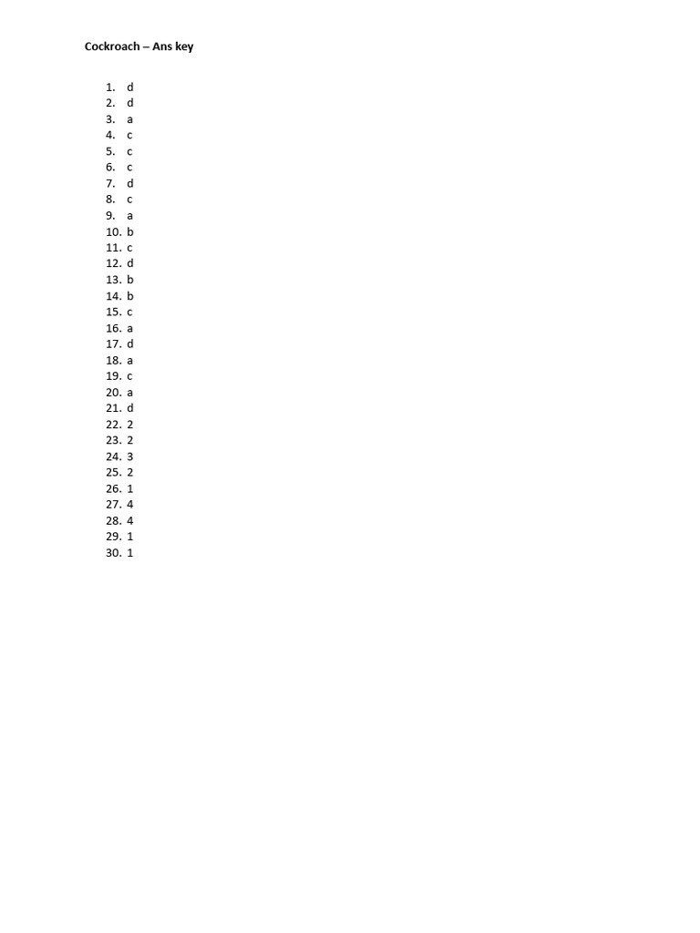 Cockroach DPP - Ans Key | PDF