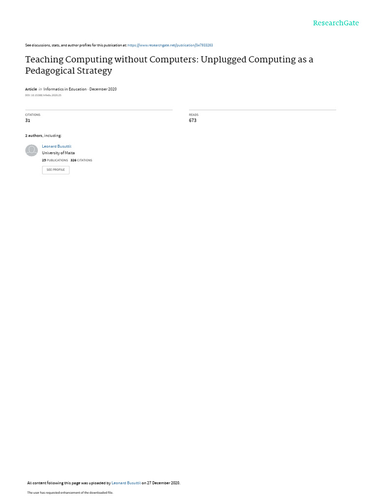 Unplugged Computing in Education | PDF | Pedagogy | Teachers