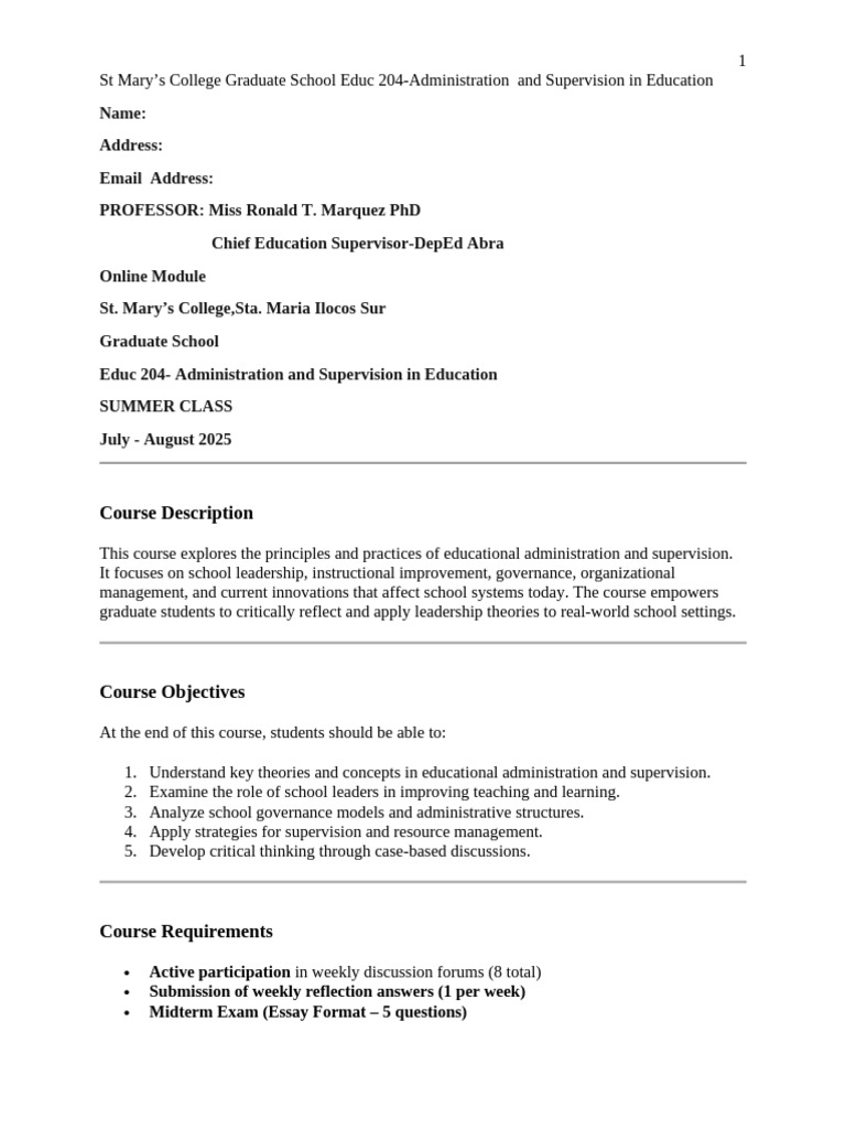 Educ 204: Admin & Supervision in Education | PDF | Leadership | Governance